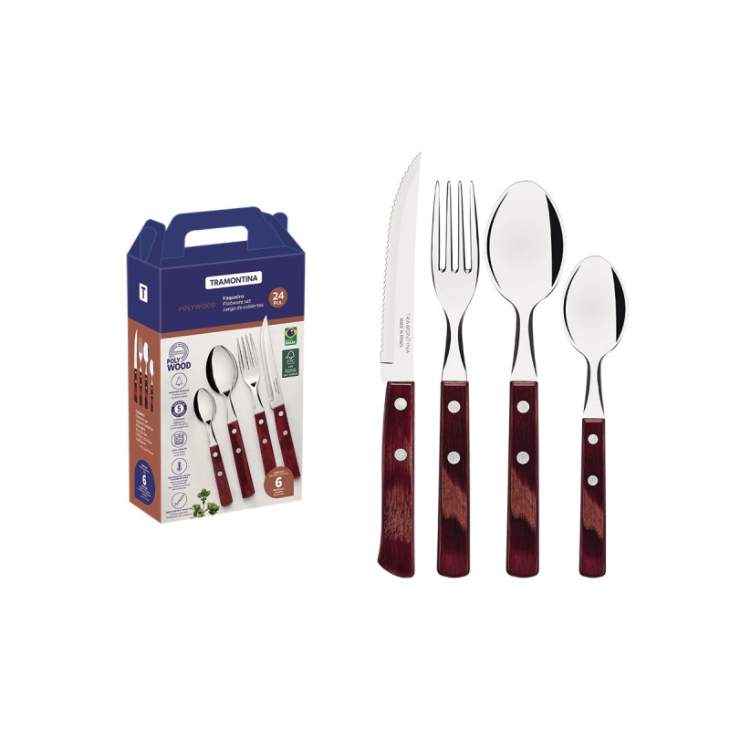 Tramontina POLYWOOD FSC SET POSATE CARNE/BBQ 24 PZ 21199/705 Red