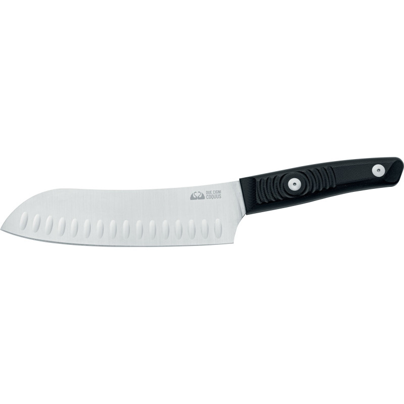DUE CIGNI LINEA COQUUS G10 COLTELLO SANTOKU CON ALVEOLI CM 18 - INOX X50CrMoV15 - MANICO G10