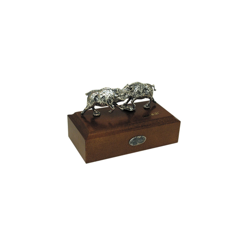 Muela Silverware FIGHT OF BOARS ON WOODEN BASE cm 10x5