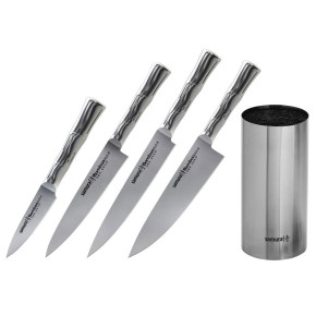 Samura BAMBOO KNIFE-BLOCK + SET 4 PZ (CUOCO-AFFETTARE-FILETTARE-SPELUCCHINO)