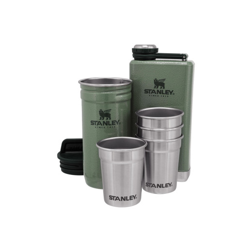 Stanley ADVENTURE PRE-PARTY SHOT GLASS + FLASK SET 6 pz Hammertone Green