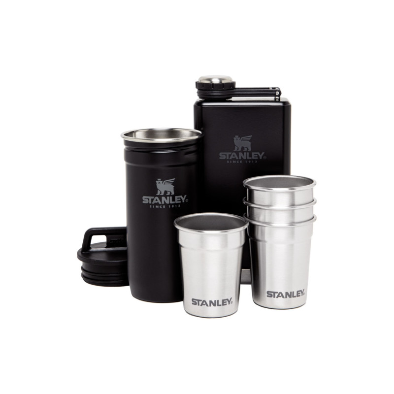 Stanley ADVENTURE PRE-PARTY SHOT GLASS + FLASK SET 6 pz Matte Black Pebble