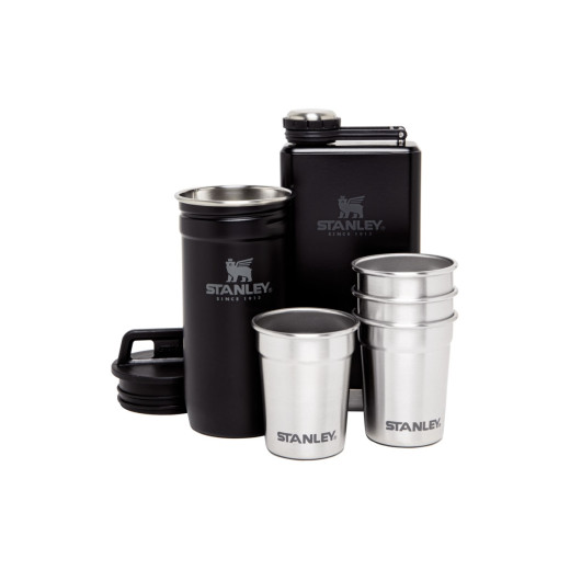 Stanley ADVENTURE PRE-PARTY SHOT GLASS + FLASK SET 6 pz Matte Black Pebble