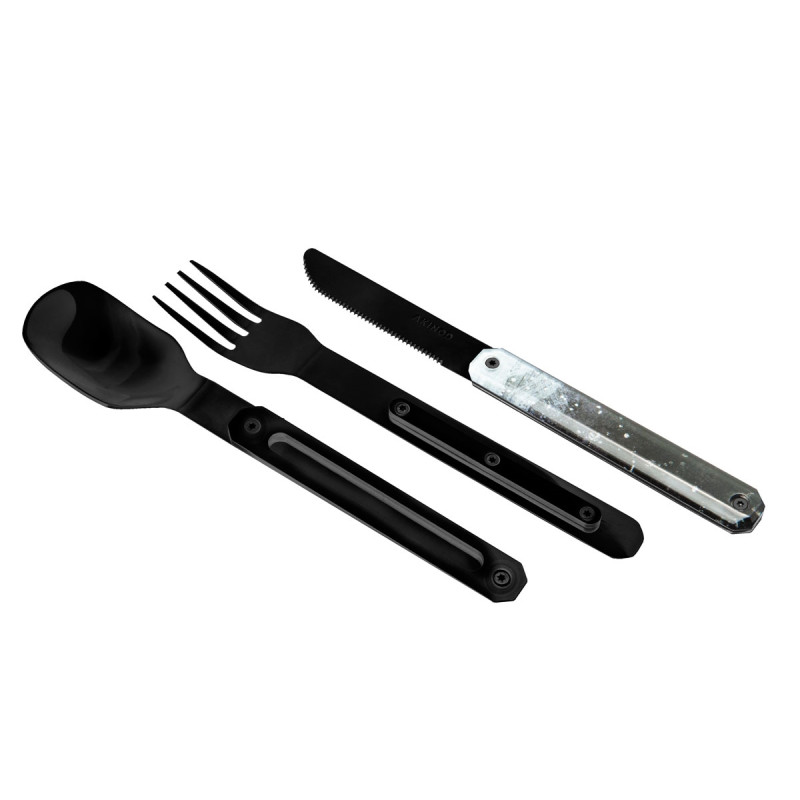 Akinod Posate dritte eleganti gourmet con inserto magnetico (coltello, forchetta e cucchiaio) - magnetic straight cutlery 12H34 mod.BLACK MIRROR Jimy